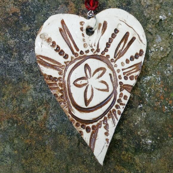 Artisan Ceramic Heart Suncatcher Choose Joy Tibetan Silver Beaded Crystals NEW - Picture 9 of 12